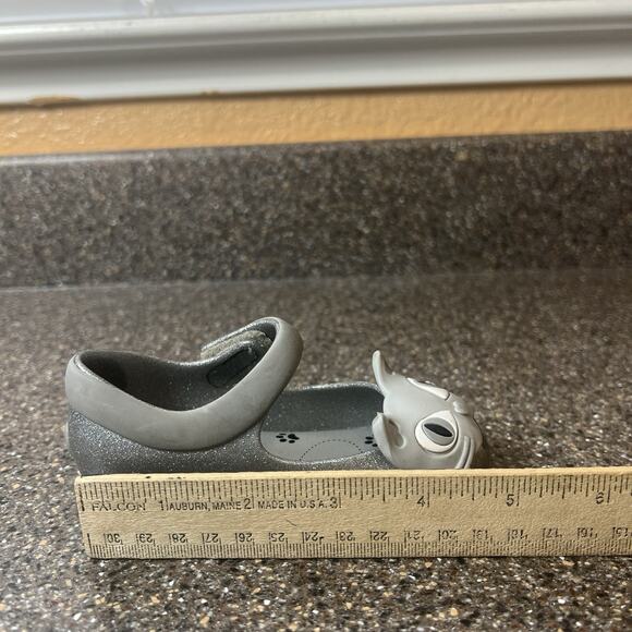 Mini Melissa Mary Jane Kids Little Girl Toddler 6 Silver Cat Glitter Rubber Shoe - Picture 9 of 10